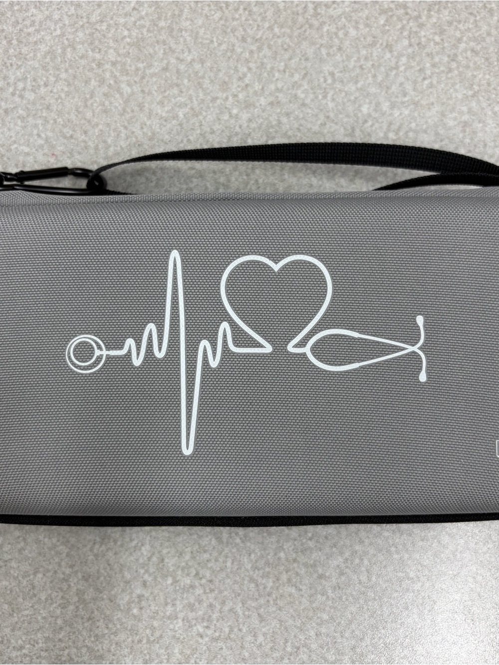 Gray Medical Stethoscope Case with Heartbeat Design